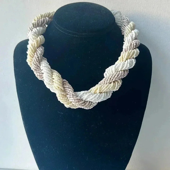 Vintage Ivory Glass Seed Bead Twist Necklace - Picture 1 of 6